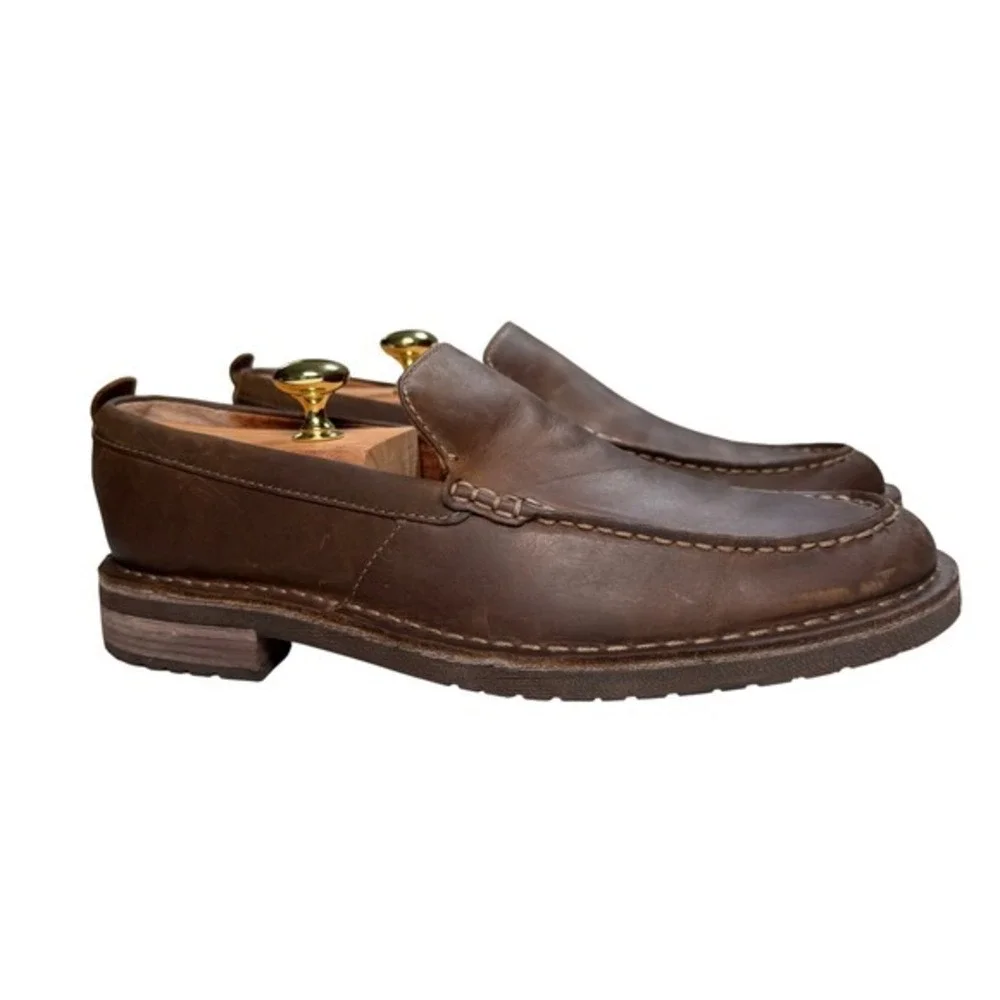 Clarks Nature Three‎ Brown Waxy Leather Moc Toe Loafers Walking Shoes Men 8M EUC